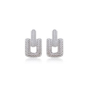 Brinco cravejado com zirconia banho em Ródio Branco