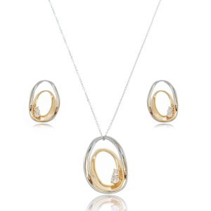 Conjunto de brinco e colar com zirconia em banho duplo