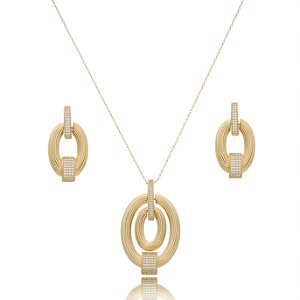 Conjunto de brinco e colar com zirconia banho em ouro 18k