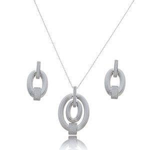 Conjunto de brinco e colar de zirconia banho em rodio branco