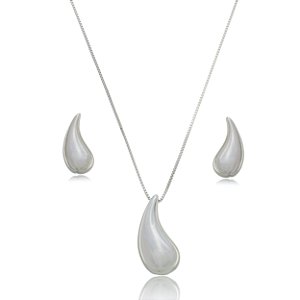 Conjunto de brinco e colar de gota banho em rodio branco
