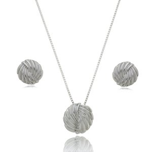 Conjunto de brinco de base e colar banho em rodio branco