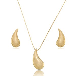 Conjunto de brinco e colar de gota banho em ouro 18k