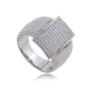Anel com zirconia cristal banho em rodio branco