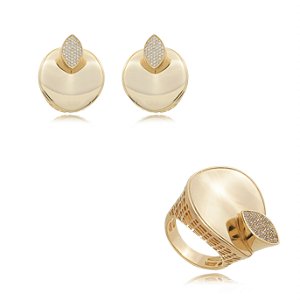 Conjunto de brinco e anel com zirconia banho em ouro 18k
