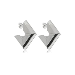 Brinco de argola liso banho em rodio branco