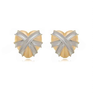 Brinco de coração acetinado dourado com banho duplo