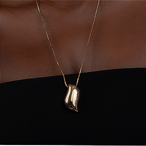 Colar de corrente com pingente liso banho em ouro 18k
