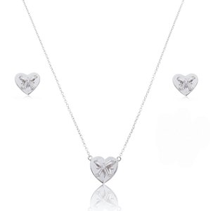 Conjunto de brinco e colar cravejado de zirconia cristal banho em rodio branco