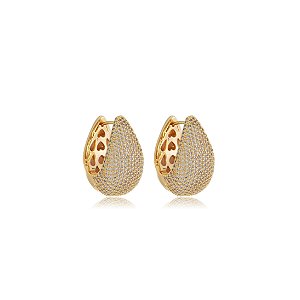 Brinco de argola cravejado de zirconia cristal banho em ouro 18k