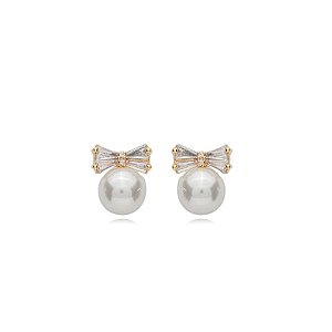 Brinco de base de perola com zirconia cristal banho em ouro 18k
