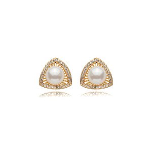 Brinco de base de perola com zirconia cristal banho em ouro 18k