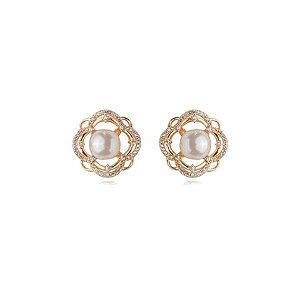 Brinco de base de perola cravejado de zirconia cristal banho em ouro 18k