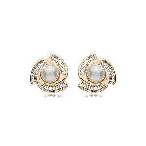 Brinco de base de perola cravejado de zirconia cristal banho em ouro 18k