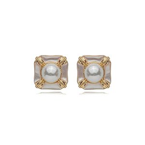 Brinco de base de perola cravejado de zirconia cristal banho em ouro 18k