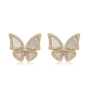 Brinco de base de perola cravejado de zirconia cristal banho em ouro 18k