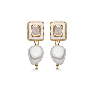 Brinco de perola cravejado de zirconia cristal banho em ouro 18k