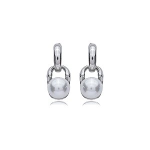 Brinco de perola liso banho em rodio branco