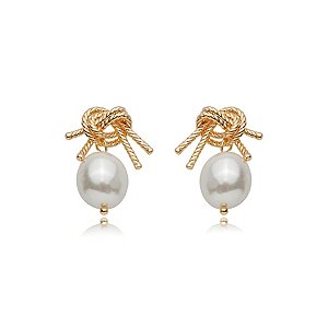Brinco de perola liso banho em ouro 18k