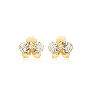 Brinco de base cravejado de zirconia cristal banho em ouro 18k