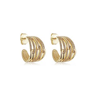 Brinco de argola cravejado de zirconia cristal banho em ouro 18k