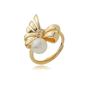 Anel com perola cravejado de zirconia cristal banho em ouro 18k