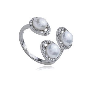 Anel cravejado de zirconia cristal banho em rodio branco