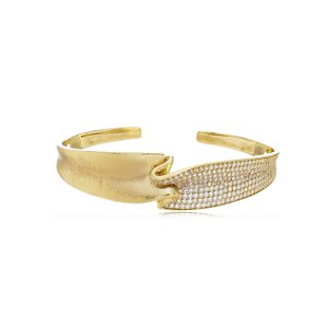 Bracelete dourado cravejado de zirconia cristal banho em ouro 18k