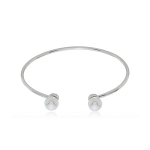 Bracelete de perola liso banho em rodio branco