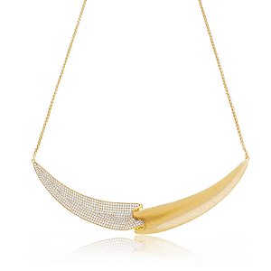 Colar dourado cravejado de zirconia cristal banho em ouro 18k