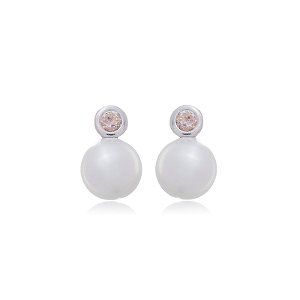 Brinco de base de perola cravejado de zirconia cristal banho em rodio branco