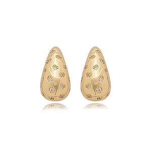 Brinco dourado cravejado com zirconia cristal banho em ouro 18K
