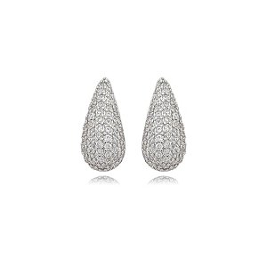 Brinco cravejado com zirconia cristal banho em rodio branco