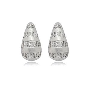 Brinco cravejado com zirconia cristal banho em rodio branco