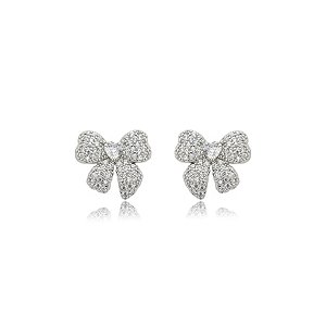 Brinco cravejado com zirconia cristal banho em rodio branco