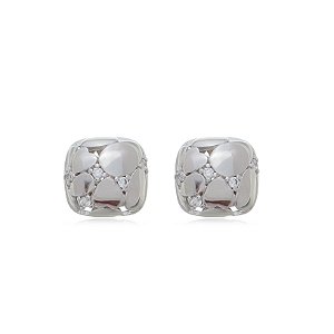 Brinco cravejado com zirconia cristal banho em rodio branco