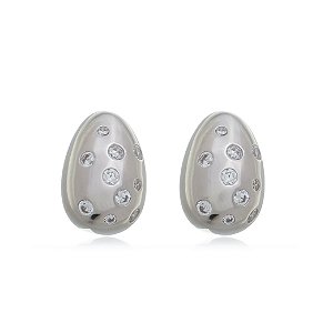 Brinco cravejado com zirconia cristal banho em rodio branco