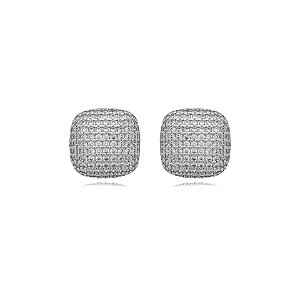 Brinco cravejado com zirconia cristal banho em rodio branco