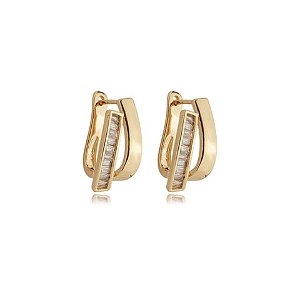 Brinco de argola cravejado de zirconia cristal banho em ouro 18k