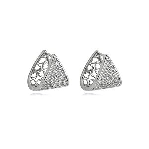 Brinco de argola cravejado de zirconia cristal banho em rodio branco