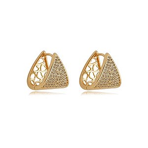 Brinco de argola cravejado de zirconia cristal banho em ouro 18k