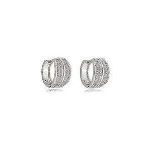 Brinco de argola cravejado de zirconia cristal banho em rodio branco