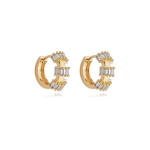 Brinco de argola cravejado de zirconia cristal banho em ouro 18k