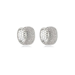 Brinco de argola cravejado de zirconia cristal banho em rodio branco
