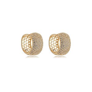Brinco de argola cravejado de zirconia cristal banho em ouro 18k