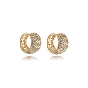 Brinco de argola cravejado de zirconia cristal banho em ouro 18k