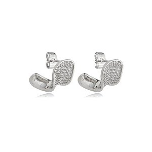 Brinco de argola cravejado de zirconia cristal banho em rodio branco
