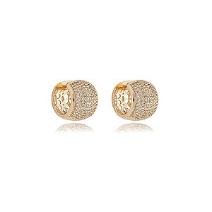 Brinco de argola cravejado de zirconia cristal banho em ouro 18k