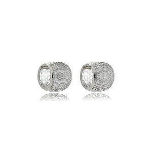 Brinco de argola cravejado de zirconia cristal banho em rodio branco