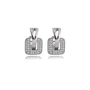 Brinco de argola cravejado de zirconia cristal banho em rodio branco
